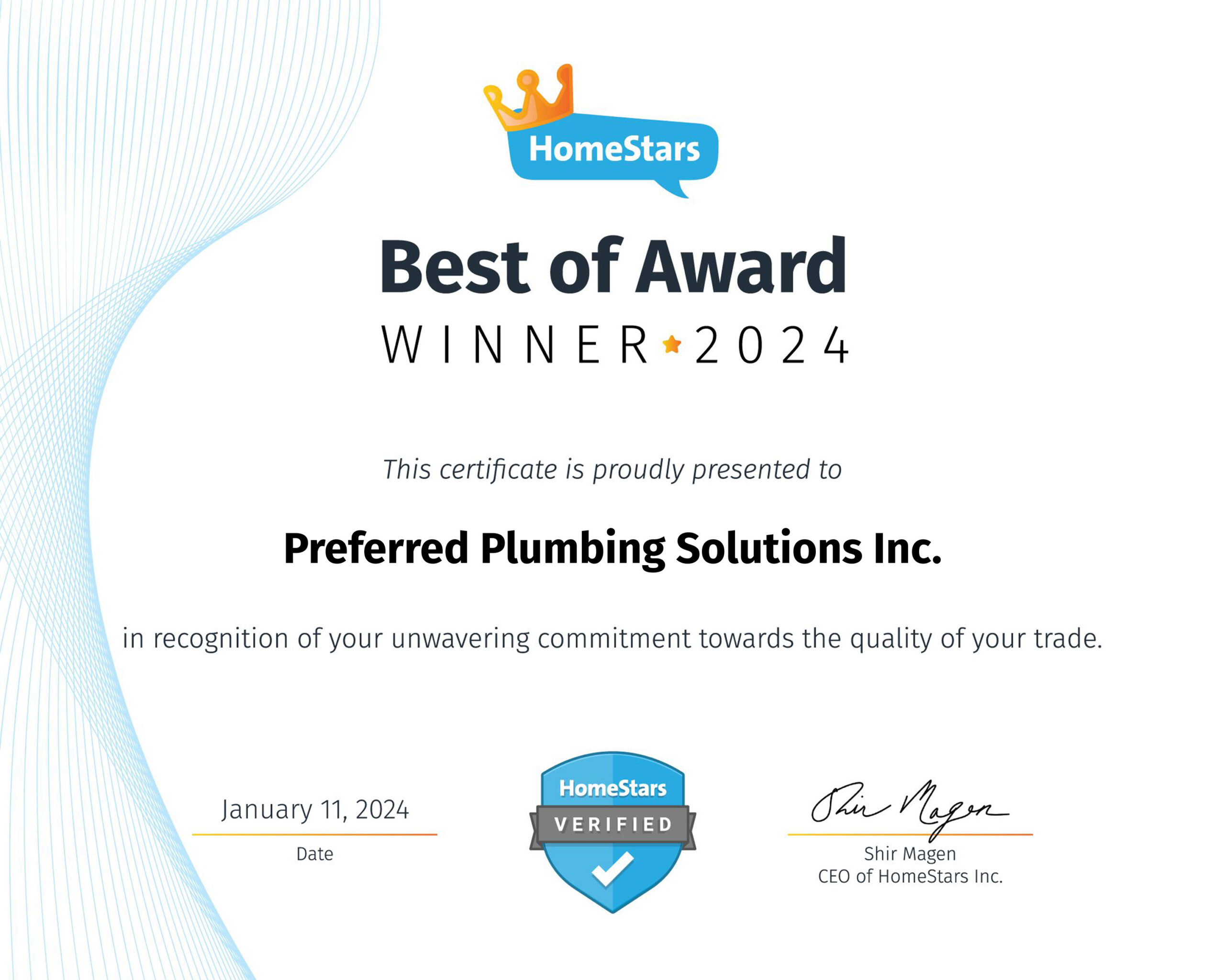 HomeStars Best of Award Winner - Preferred Plumbing Solutions Inc.