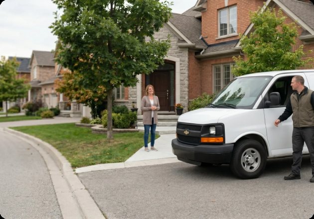 Plumber arriving at a Niagara property in a service van